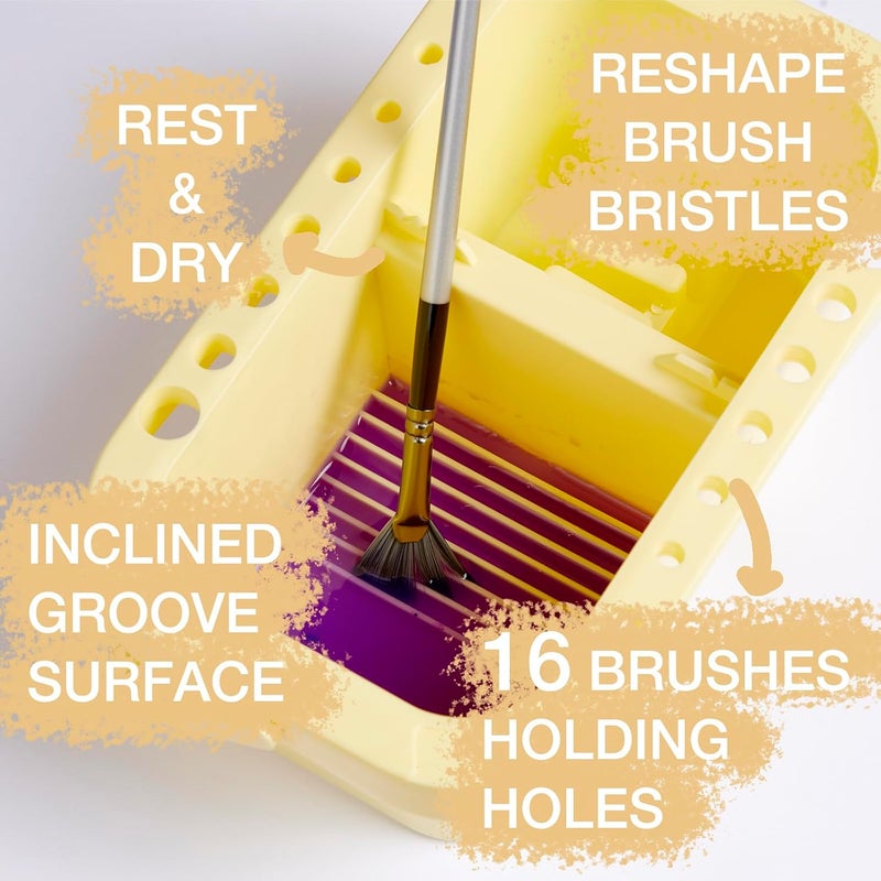 SEVENTY Paint Brush Cleaner, Paint Brush Holder and Organizers with Palette for Acrylic, Watercolor, and Water-Based Paints (Yellow) - Image 5